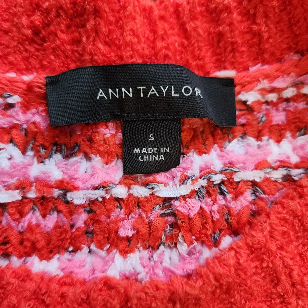 Ann Taylor Women's Pink White Red Short Sleeve Knit Ribbed Sweater Size Small - Picture 6 of 6